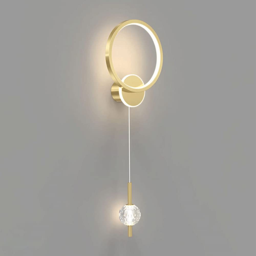Lámpara de lectura de cabecera de 2 luces con aplique de anillo dorado LED