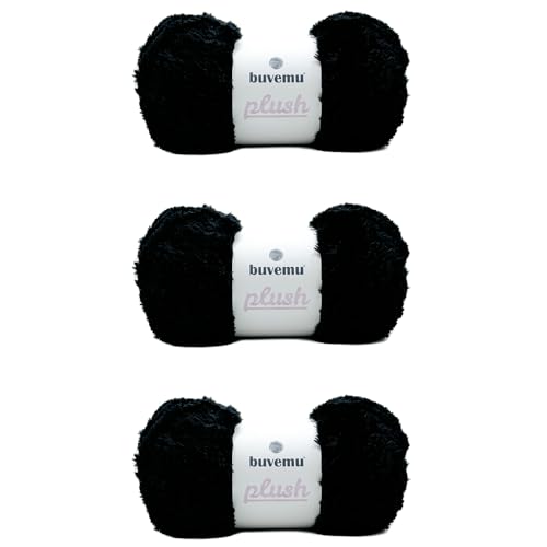Image of Plush Faux Fur Bulky Yarn, Super Soft Fluffy Fuzzy for Knitting Crocheting Crafting, 100 Gram (3.53 Ounces) 109 Yards (100 Meters) (Charcoal Black) (3 Skeins)