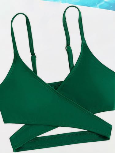 Image of Girl's 3 Piece Set Leaf Print Criss Cross Bikini Sets Bathing Suit Green 110