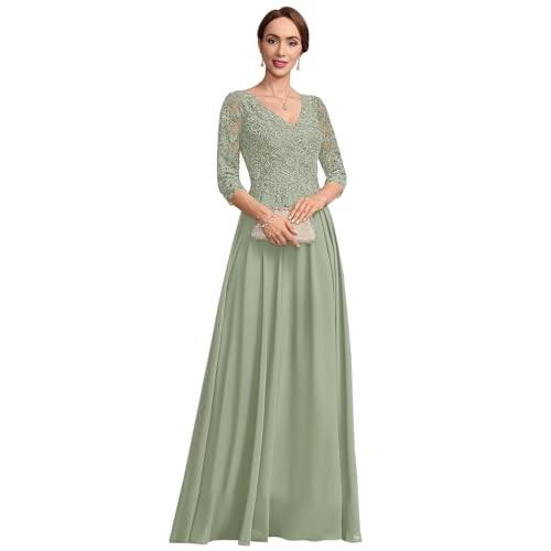 Dusty Sage Wedding Guest Dress for Mom V Neck Lace