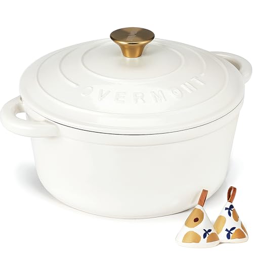 Overmont Cacerola de hierro fundido esmaltado – Antiadherente Horno holandés con...