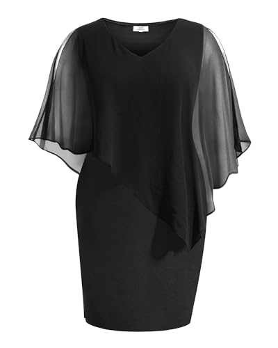 Pinup Fashion Women Plus Size Dresses Wedding Guest - Cocktail Semi Formal Chiffon Cape Dresses