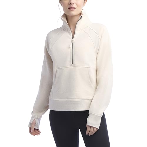 Jockey Womens Mixed Rib Half Zip Pullover Sweatshirt Oatmeal Heather Medium