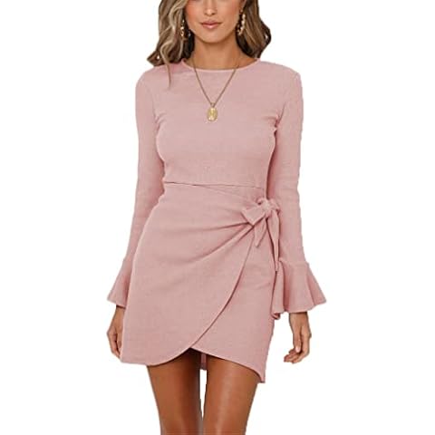 Imbry Women Long Sleeve Bodycon Dresses for Ladies Work Office Casual Dresses(Large,Pink) Cover