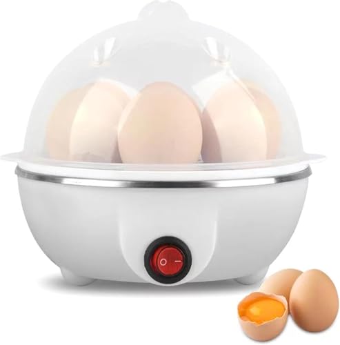 ECVV 350W Electric Egg Cooker and Beater - White Steamer With 7 Egg Capacity Automatic Shut-Off Double Steamed Function - Color: Assorted