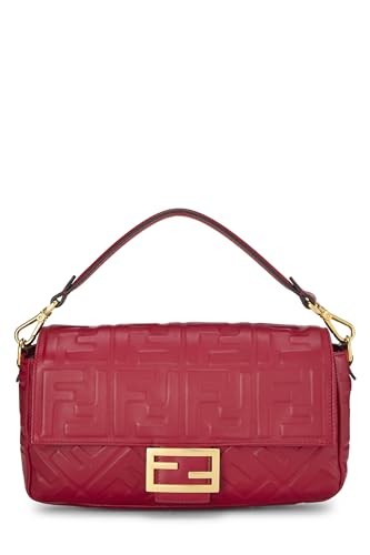 Pre-Loved Red Embossed Calfskin Convertible Baguette, Red