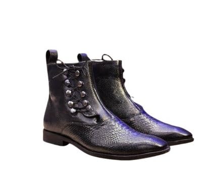 delvoro Men's Rich Quality|Premium|Croco Leather|Pointed Toe Genuine Leather Lace up Ankle Boot's-picture-53