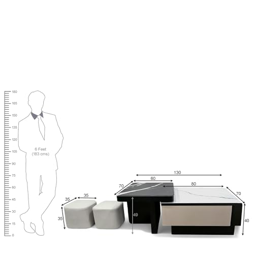 Image of The Attic Louis Coffee Table Set with 2 stools, Modern Coffee Table for Living Room