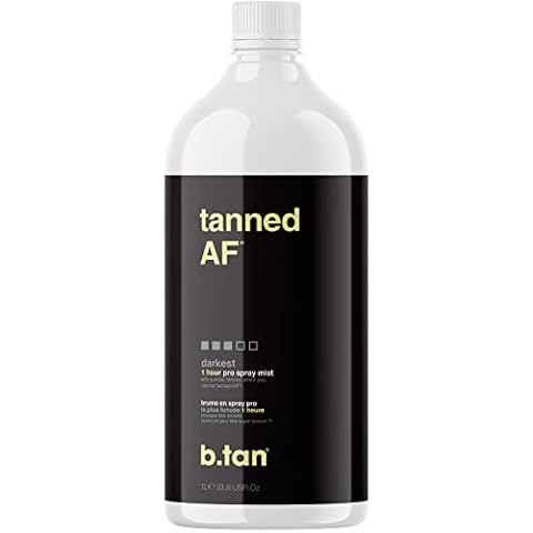 b.tan Spray Tan Solution - tanned af Pro Spray Mist, Darkest Sunless Airbrush Tanning Solution for a 100% Natural, Fast, Ultra Dark Tan - Use with Spray Tan Machine, Spray Tan Tents, 33.8 fl oz Cover