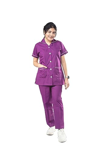 UNIFORM CRAFT Female Nurse Uniform | Hospital Staff, clinics, Home Health, Nurse Uniforms for Women made of Polyester-Cotton (L, Violet and Grey)