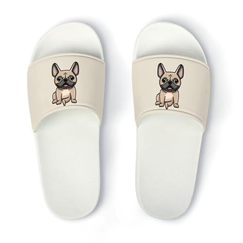 Qjjinxior Pantofole antiscivolo Bulldog francese per uomo e donna, ciabatte da doccia, Colore: bianco., 39 1/3 EU