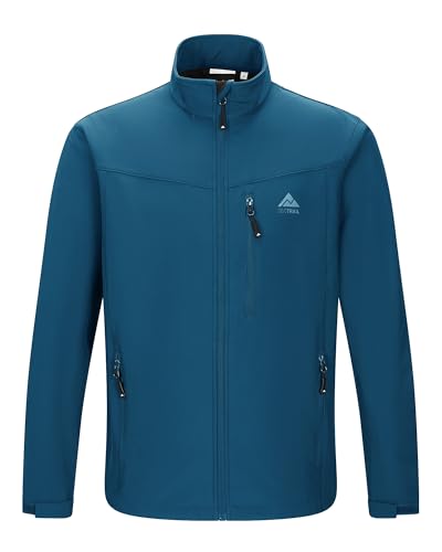 360TRAIL Herren Softshelljacke Wasserdichte Übergangsjacke Winddichte Outdoorjacke Atmungsaktive Funktionsjacke Microfleece-Innenseite für Freizeit Wandern Radfahren Nachtsblau L
