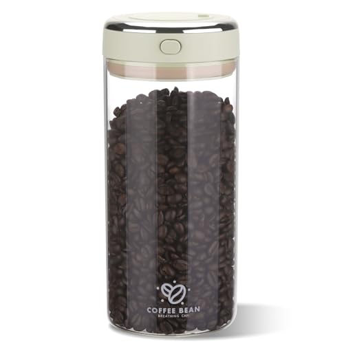MICHIHOMIE Kaffeedose Luftdicht Glas 1.7L Kaffeebohnen Behälter mit Auslassventil und Datumsanzeige Transparent Kaffeebohnen Aufbewahrung für Kaffeebohnen Nüsse Kakao Teeblätter