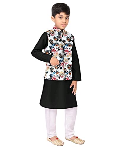 Image of Os Men's & boy kurta pyjama set with nerhu jackets (Multi printed) in cotton (baap beta|father son|)