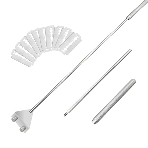 YukiHalu Algae Scraper, Fish Tank Cleaner Tool kit with 10 Blades, Stainless Steel Long Handle 25.6inch/65cm, Tool-Free Installation, for Glass Aquariums