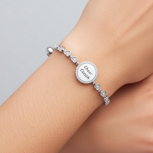 Image of BEKECH Cheerleader Coaches Cheer Coach Bracelet Jewelry for Coaches Cheer Gift for Her Appreciation Gift for Cheerleading (card-silver)