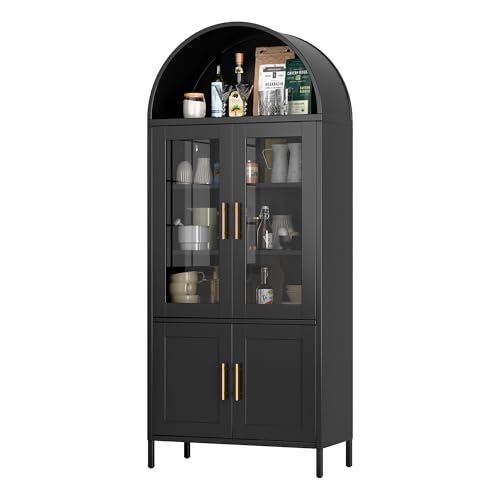 SUPEER Aparador Vitrina en Metal con Cúpula Redondeada - Mueble 2 Puertas Cristal & 2 Puertas...