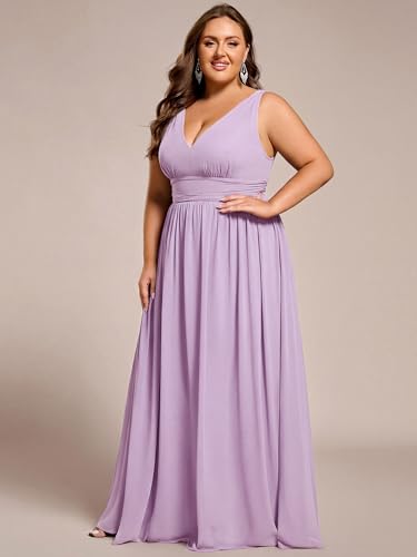 Image of Ever-Pretty V Neck Sleeveless Pleated Chiffon Maxi Plus Size Formal Dress for Women Bridesmaid Dresses 09016-DA