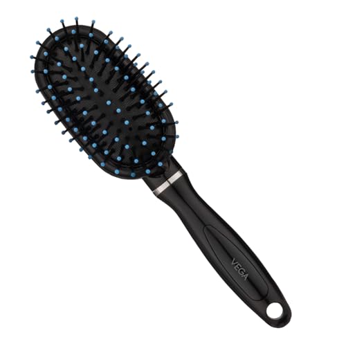 Image of Vega Compact Cushion Hair Brush Air Cushion Base Ball Tipped Nylon Bristles Anti-Tangle Scalp Massaging Detangling Brush for Women Men, Travel Friendly Wet Dry Hair Brush, Grooming & Styling (E31-CB)