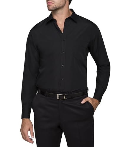 Van Heusen Men's Classic Relaxed Fit Solid Colour Business Shirt, Black, 38 Collar 86 Sleeve