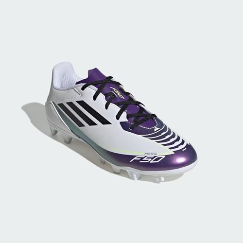 Image of adidas X Messi Unisex Adult F50 Club FxG Messi Football Shoes Synthetic Upper with Leather Forefoot /Firm Ground Outsole All Season, 11 UK, White