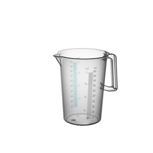 PIAZZA - Caraffa Graduata Professionale in Plastica con Manico Chiuso, Capacità 1L, Brocca per Acqua e Liquidi Alimentari - Misurino Graduato per Pesare Alimenti con Bilancia da Cucina, Made in Italy
