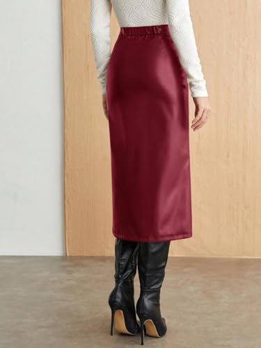 Trend Women's Summer Basic Skirt Solid Color PU Leather Pleated Side Slit Asymmetrical Skirt For Beach3