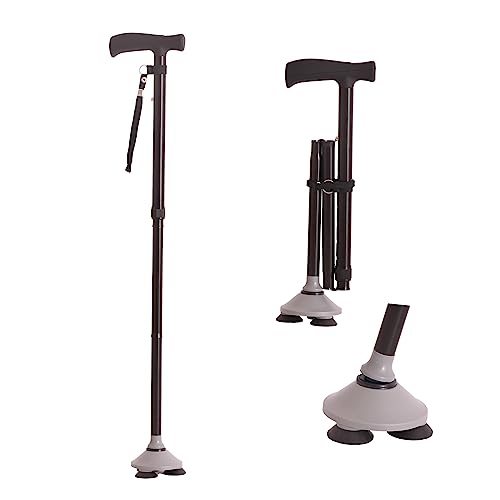 VALWORD Walking Cane for Men & Women - Foldable, Adjustable, Collapsible, Free Standing Cane, Pivot Tip, Heavy Duty, with Walking Sticks Travel Bag, Folding Portable Handle for Seniors & Adults, Black