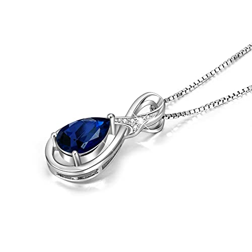 Diamond and Natural Sapphire Sterling Silver Teardrop Pendant Necklace, Hypoallergenic Necklace, Anniversary Birthday Diamond Sapphire Jewelry Gifts for Women, Gifts for Mom3
