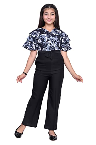 Image of Girls Flared Sleeves Printed Jumpsuit-66