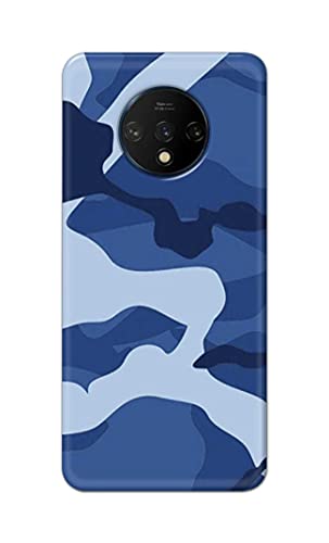 Image of Printed Hard Back Cover Case for OnePlus 7T Back Cover (Army Blue Pattern) -702