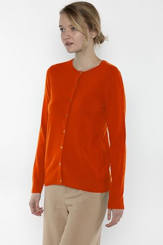 Image of JENNIE LIU Women's 100% Cashmere Button Front Long Sleeve Crewneck Cardigan Sweater