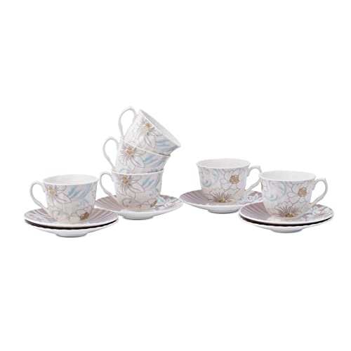 Image of Dandy Lines Classic Jodhpur Design Cup and Saucer Set, Ceramic, Pack of 12, Microwave & Dishwasher Safe, Great for Hosting & Gifting