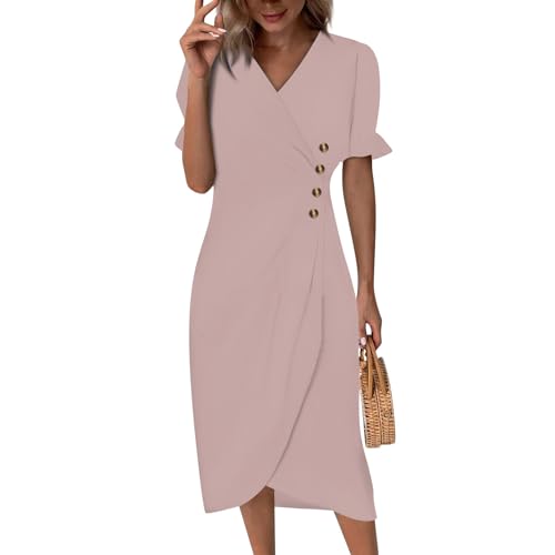 Generic Robe Cérémonie Femme De Soirée Grande Taille Décontractée Manches Longues Mini Décolleté Impression Plantes Tropicales Longue Rose 3XL