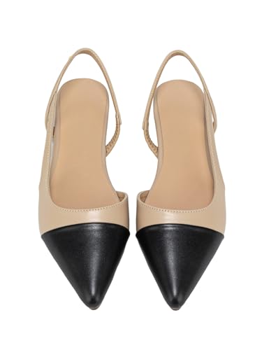 OYOANGLE Women's Two Tone Pointed Toe Slingback Flats Summer Casual Dressy Shoes
