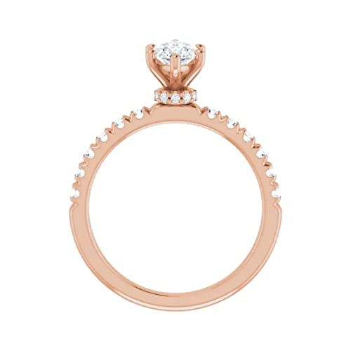 18K Solid Rose Gold Handmade Moissanite Ring 1 Ct Marquise Cut Engagement Rings For Women Wedding Bridal Set Solitaire Eternity Vintage Antique Anniversary Promise Purpose Gift For Her (7.5) #TOP3
