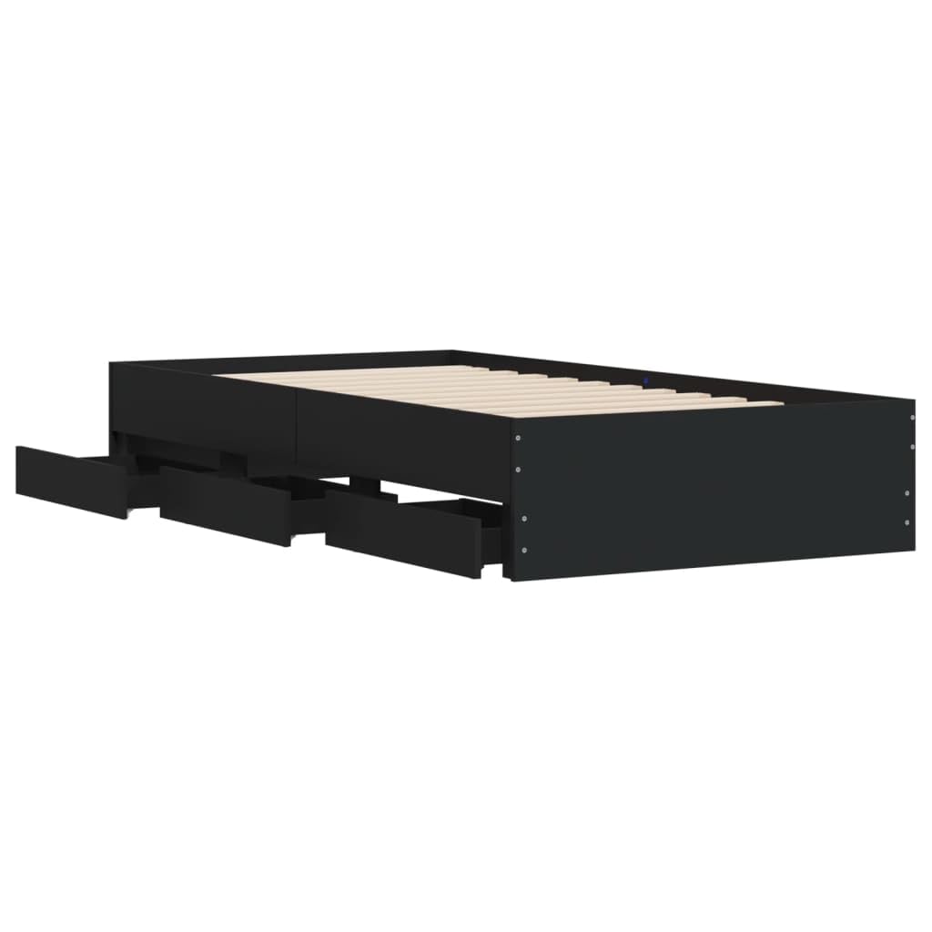 Gecheer Struttura Letto,Giroletto,Singolo con Cassetti Nero 75x190 cm in Legno Multistrato-PL359