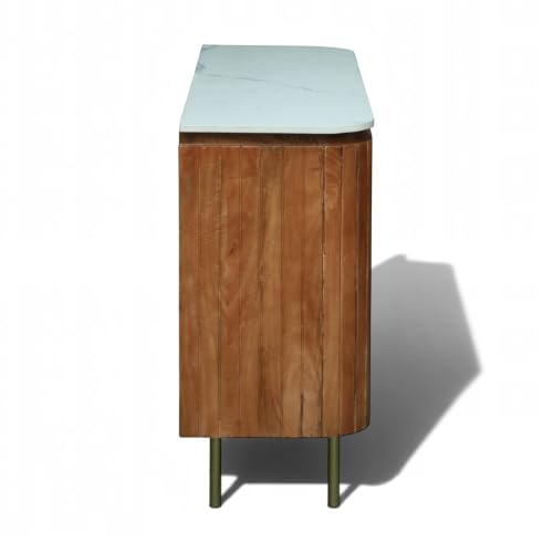 Image of Solid Wood Mandala Sideboard Cabinet with Sintered Stone Top for Living Room | Dark Teak Finish Lacquered with Soft Close Hinge| 140 cm (W) x 39.8 cm (D) x 85 cm (H)