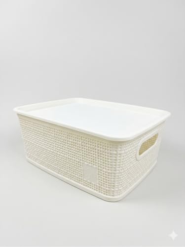 Image of SKI Vogue H1 Multipurpose Storage /Organiser Basket with Lid for Fruits, Toys, Books, Stationery, Cosmetics | Organise Kitchen, Wardrobe, counter-tops - 3 Pcs Set White (Small)