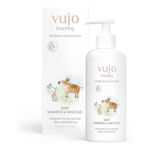 vujo Frischling Baby & Kinder Shampoo & Waschgel - alkoholfrei, parfümfrei & vegan - zertifizierte Naturkosmetik - bei Neurodermitis geeignet Cover