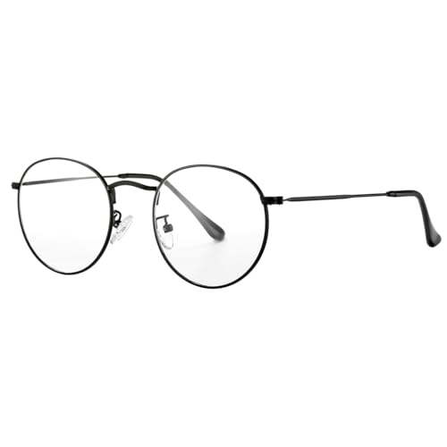 HJSTES Round Blue Light Glasses for Women Men Retro Circle Clear Lens Metal Frame Eyeglasses