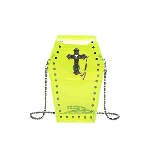 Image of Gothic Rivet Coffin Shape Crossbody Bag, Women's Studded Cross Transparent Shoulder Bag, Novelty Vintage Punk Phone Purse