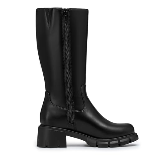 Athlefit Girls Knee High Boots Fashion Lug Sole Side Zipper Tall Riding Boots for Toddler Little Kid Big Kid2