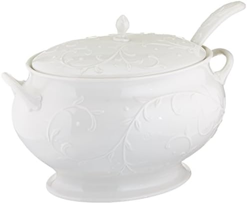 Lenox Opal Innocence Carved Covered Soup Tureen with Ladle, 10-1/4-Inch, White
