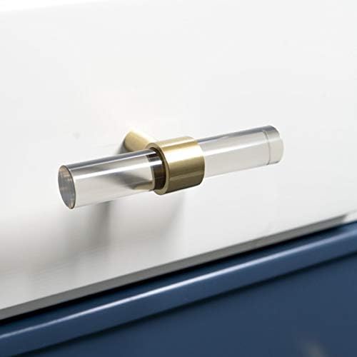 Acrylic Clear Kitchen Cabinet Knobs and Pulls Brass Drawer Dresser Pulls Tbar Furniture Cupboard Closet Door Handles Modern 2Pack (2)