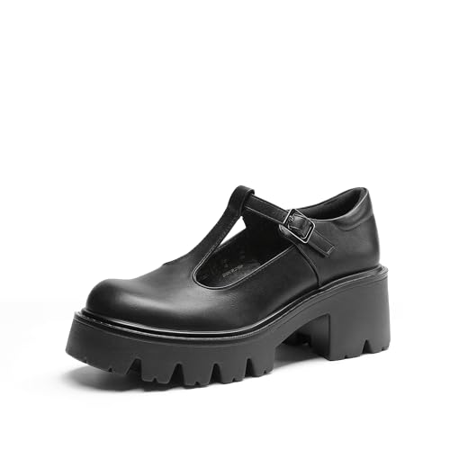 DREAM PAIRS Women's T-Strap Mary Jane Shoes Low Platform Chunky Block Heels Closed Toe Work Pumps Comfortable Round Toe Dress Wedding Party Shoes,Size 7,Black-Pu,DWUMPU2571