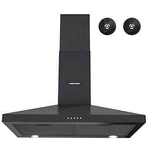 FIREGAS Black Range Hood 30 inch, Ducted/Ductless Wall Mount Kitchen Vent Hood with 3 Speed Exhaust Fan, Push Button, LED Light, Stainless Steel Chimney Stove Hoods, Charcoal Filter Included