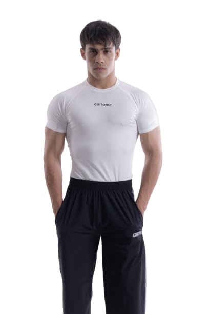 Image of COITONIC Men's Half Sleeve Compression T-Shirt - Athletic Base Layer for Gym, Sports & Fitness Training