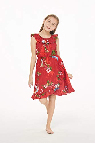 Girl Luau Wrap Ruffle Dress in Christmas Santa in Hawaii Red4