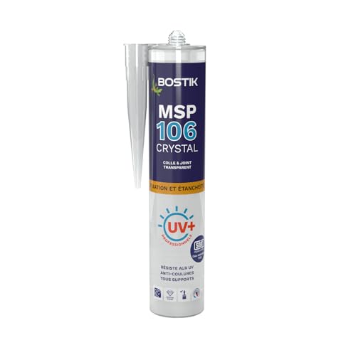 Bostik Mastic Colle Transparent MSP 106 Invisible - Pour Collages et Joints d'Étanchéité - Multi-Matériaux - Intérieur - Formule MS Polymère - Sans...